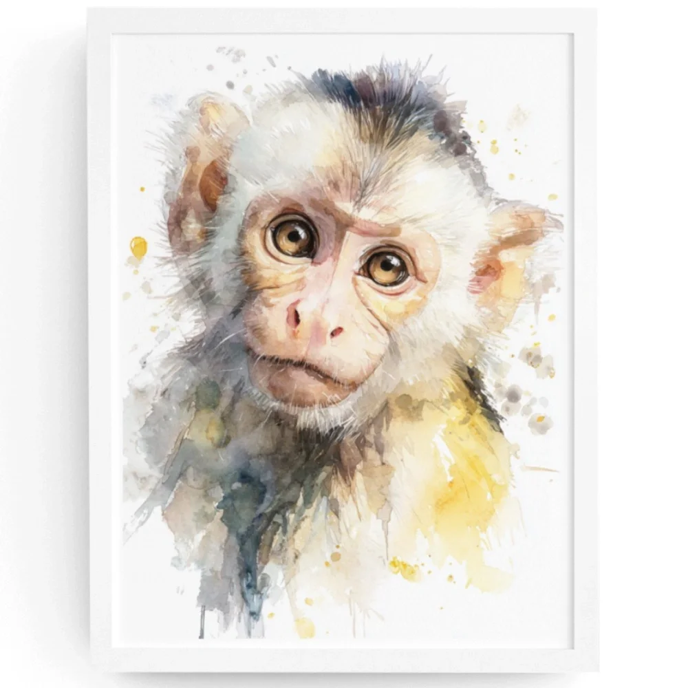 Watercolor Monkey Portrait Wall Art Print Unframed - Playful Jungle Charm - Picture 1 of 6
